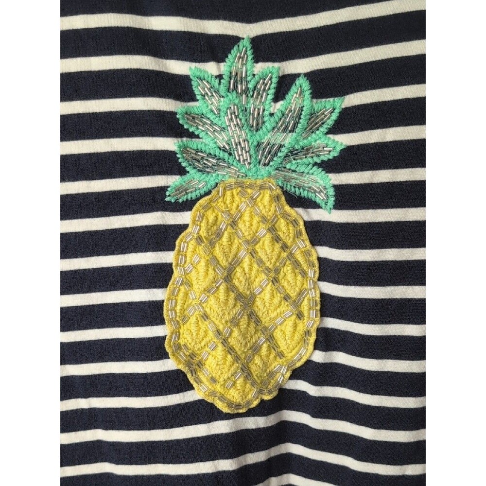Charter Club 100% Cotton Mavy & White Striped Tee with Pineapple Patch Size XL - Picture 3 of 9
